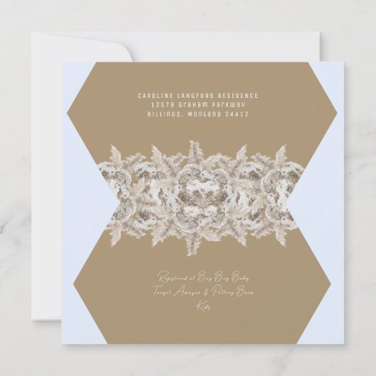 Invitation Boho Foliage Ultrasound Blue Baby shower Invitatia (Dos)