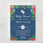 Invitation Boho Folk Flowers Footprints Baby shower (Devant)