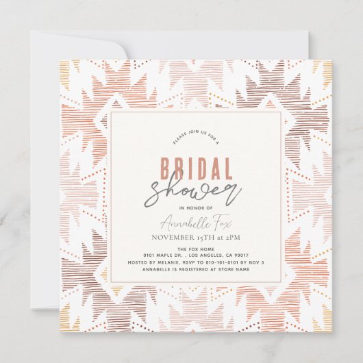 Invitation Boho Folk Textile Dusty Fête des mariées Rose (Devant)