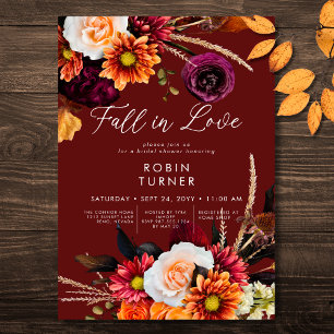 Invitation Boho foncé Russet Floral Chute En Amour Fête des m