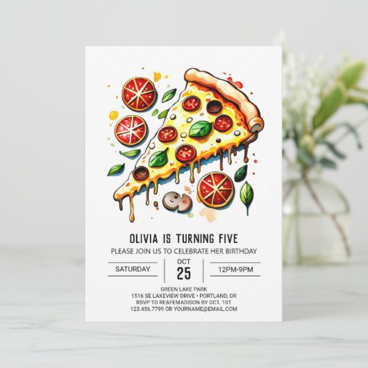 Invitation Boho Food Pizza Anniversaire (Debout devant)