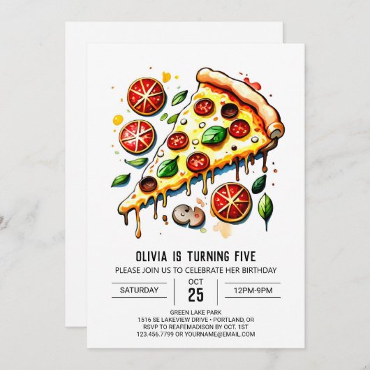 Invitation Boho Food Pizza Anniversaire (Devant / Derrière)