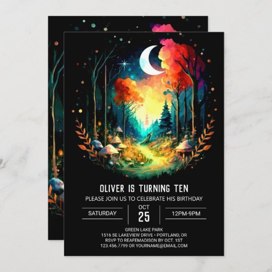 Invitation Boho Forest Adventure Attend son anniversaire (Devant / Derrière)