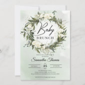 Invitation Boho Forest feuillage vert blanc roses brunch (Devant)