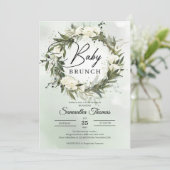 Invitation Boho Forest feuillage vert blanc roses brunch (Debout devant)