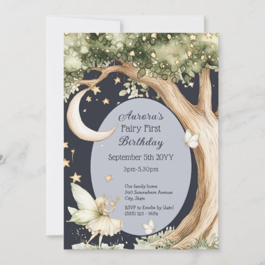Invitation Boho forest watercolor Fairy First birthday (Devant)