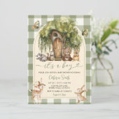 Invitation Boho forest wild animals baby shower Green Gingham (Debout devant)
