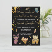 Invitation Boho Forêt Animaux Baby shower métallique (Debout devant)