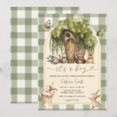 Invitation Boho forêt animaux sauvages shower bébé Gingham ve (Devant / Derrière)