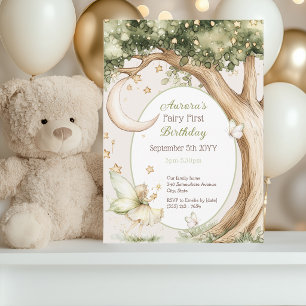 Invitation Boho forêt aquarelle Fée Premier anniversaire