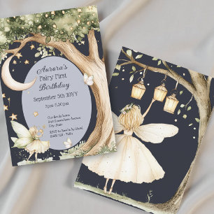Invitation Boho forêt aquarelle Fée Premier anniversaire