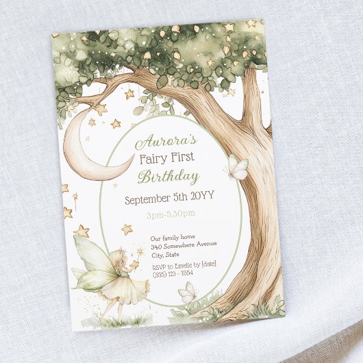 Invitation Boho forêt aquarelle Fée Premier anniversaire