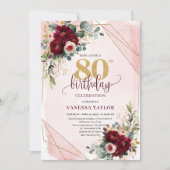 Invitation Boho Formal Dark Red Gold Roses 80e anniversaire (Devant)