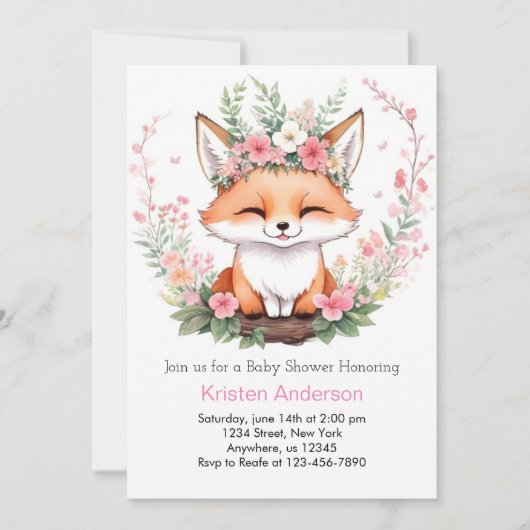 Invitation Boho Fox Adventure Girl Baby shower (Devant)