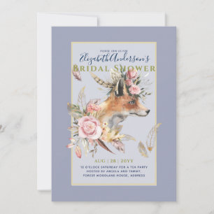Invitation Boho FOX Fête des mariées Plumes de bois Floral