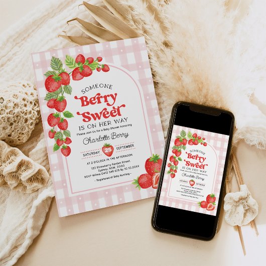 Invitation Boho fraise Berry Sweet Baby Girl Douche