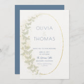 Invitation Boho Frame Blue Gold Butterflies Mariage élégant (Devant / Derrière)