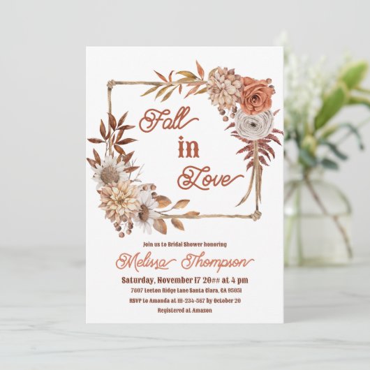 Invitation Boho Frame Fall in Love Floral Fête des mariées (Debout devant)