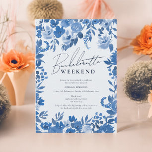 Invitation Boho French blue main peint fin de semaine bachelo
