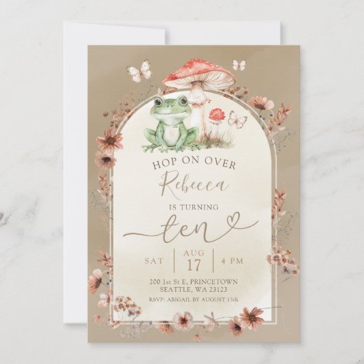 Invitation Boho Frog et Champignons Fleur sauvage d'anniversa (Devant)