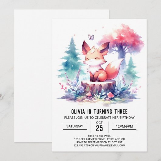 Invitation Boho Fun Fox Anniversaire numérique (Devant / Derrière)