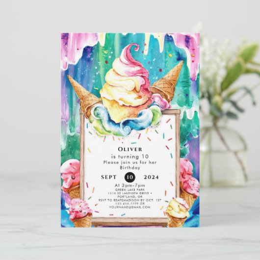 Invitation Boho Fun Magic Ice Cream Anniversaire (Debout devant)