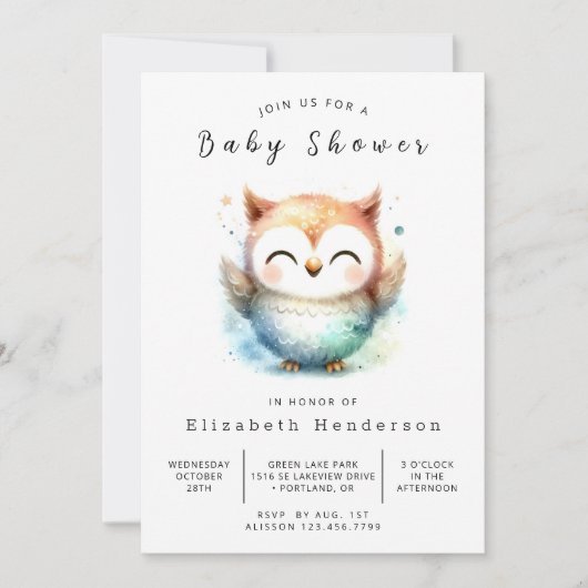 Invitation Boho Fun Owl Baby shower (Devant)