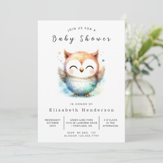 Invitation Boho Fun Owl Baby shower (Debout devant)