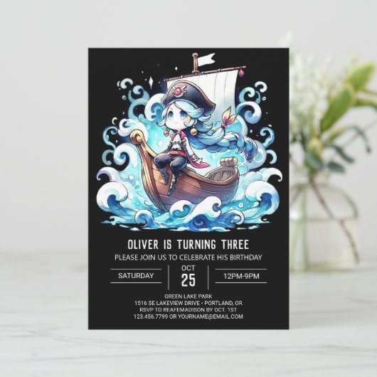 Invitation Boho Fun Pirate Anniversaire (Debout devant)