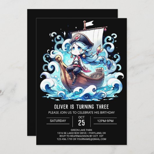 Invitation Boho Fun Pirate Anniversaire (Devant / Derrière)