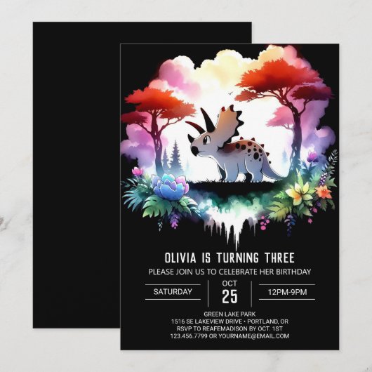 Invitation Boho Fun Triceratops Anniversaire (Devant / Derrière)