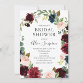 Invitation Boho Garden Bourgogne Blue Floral Fête des mariées (Devant)