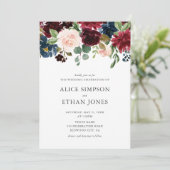 Invitation Boho Garden Bourgogne Mariage de automne bleu (Debout devant)