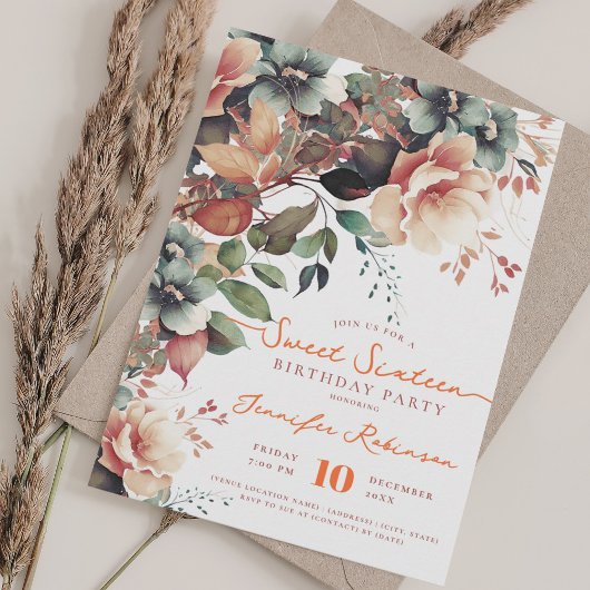 Invitation Boho Garden Floral Sweet 16 Anniversaire