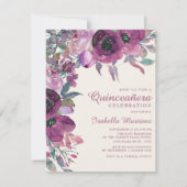 Invitation Boho Garden lilas violet floral script Quinceañera (Devant)
