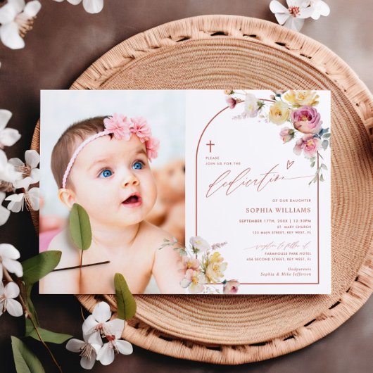 Invitation Boho Garden Rose Fleurs Photo Girl Dedication