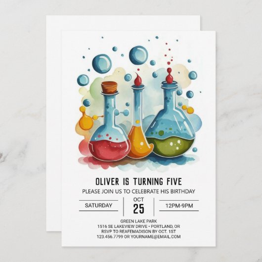 Invitation Boho Gear Potion Scientifique Anniversaire (Devant / Derrière)