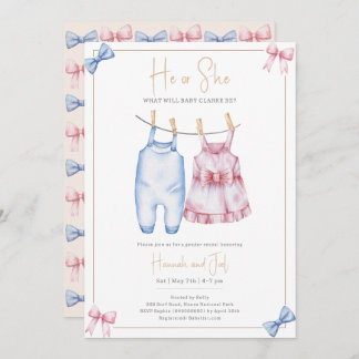 Invitation Boho Gender Reveal He or She Clothes Line