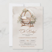 Invitation Boho genre neutre bébé bébé brun & feuillage sage (Devant)