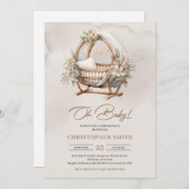 Invitation Boho genre neutre bébé bébé brun & feuillage sage (Devant / Derrière)