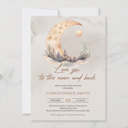 Invitation Boho genre neutre cuivre lune et dos (Devant)