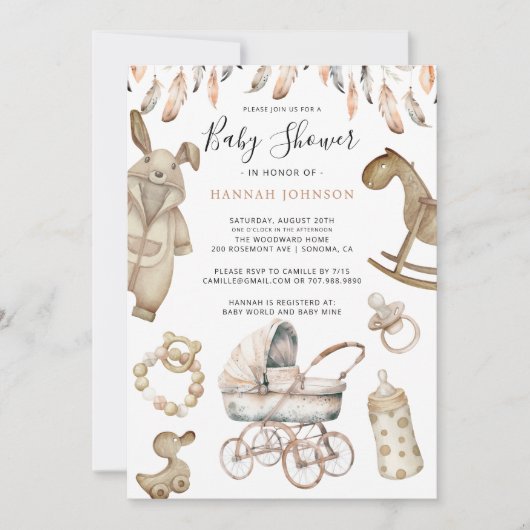 Invitation Boho Genre Neutre Jouets bébé Baby shower (Devant)