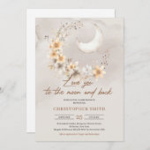 Invitation Boho genre neutre lune florale et dos bébé (Devant / Derrière)