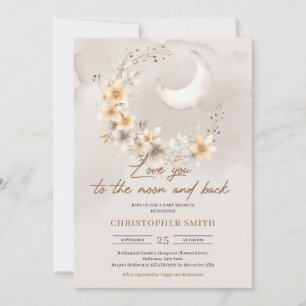 Invitation Boho genre neutre lune florale et dos bébé