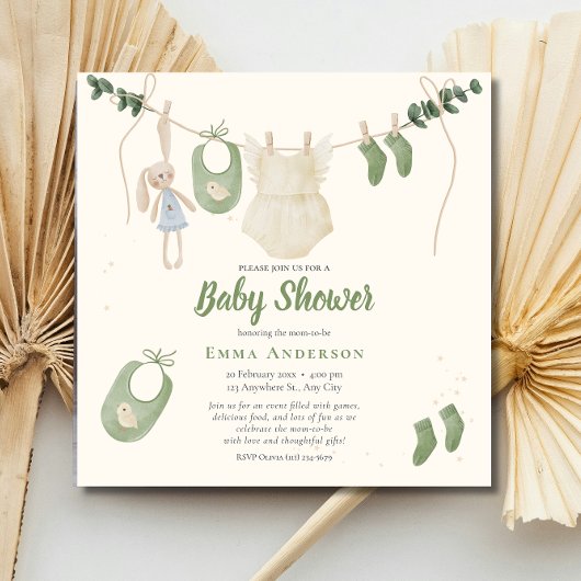 Invitation Boho Genre Neutre Vintage bébé Rustique Douche