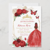 Invitation Boho Géométrique Or et Roses Rouges Quinceañera (Devant)