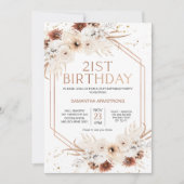 Invitation Boho géométrique rose or Floral 21e anniversaire (Devant)