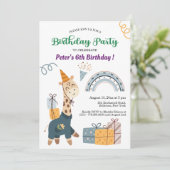 Invitation Boho Giraffe Blue Rainbow 6e anniversaire (Debout devant)