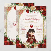 Invitation Boho Girl Burgundy Tres Añ os Bautizo 3e annivers (Devant / Derrière)