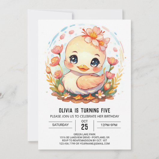 Invitation Boho Girl Canard Anniversaire (Devant)